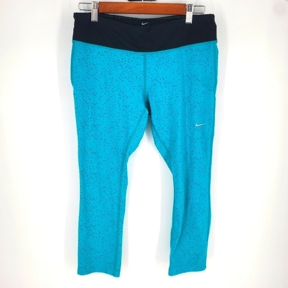 Nike Women Pro Dri Fit Workout Running Capri Cropped Leggings Pants Large Blue - Picture 1 of 11